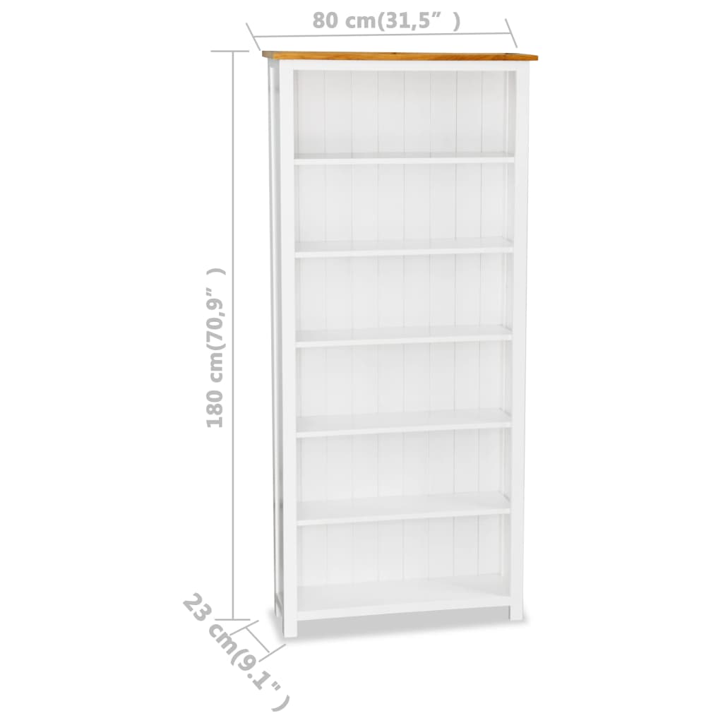 6-Tier Bookcase Solid Oak Wood - 80×23×180cm