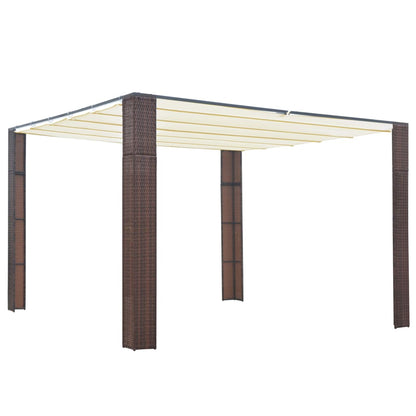 Gazebo with Roof Poly Rattan Brown and Cream - 300×300×200cm