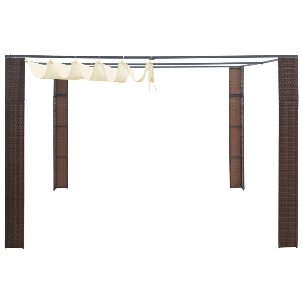 Gazebo with Roof Poly Rattan Brown and Cream - 300×300×200cm