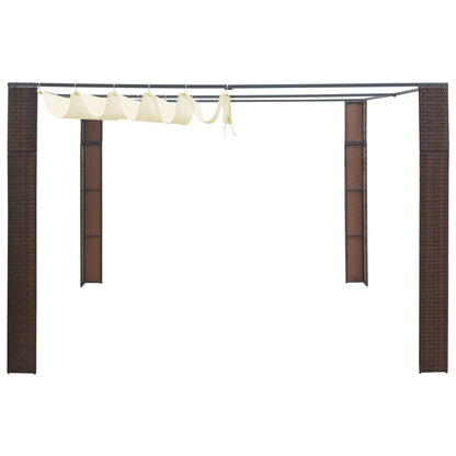 Gazebo with Roof Poly Rattan Brown and Cream - 300×300×200cm