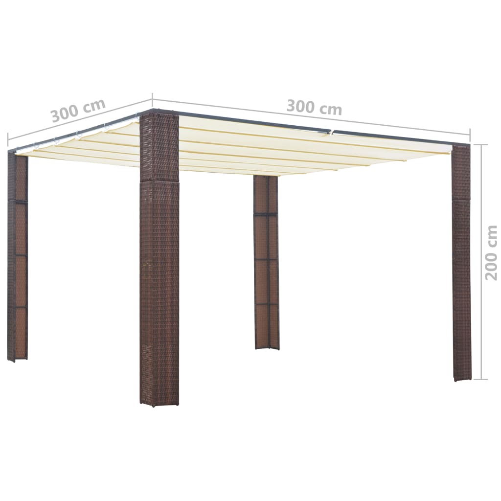 Gazebo with Roof Poly Rattan Brown and Cream - 300×300×200cm