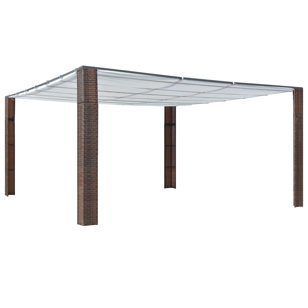 Gazebo with Roof Poly Rattan Brown and Cream - 400×400×200cm