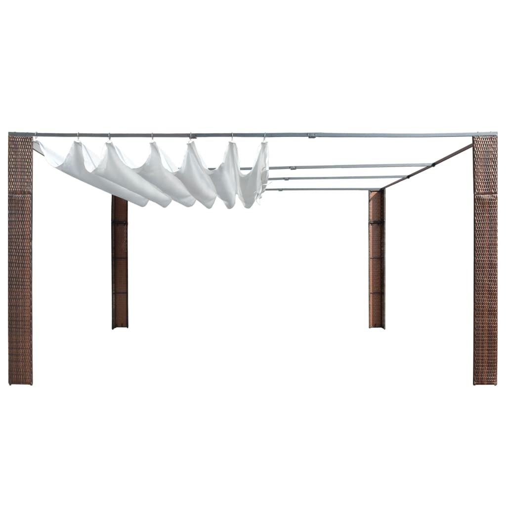 Gazebo with Roof Poly Rattan Brown and Cream - 400×400×200cm