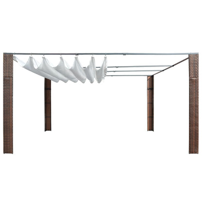 Gazebo with Roof Poly Rattan Brown and Cream - 400×400×200cm