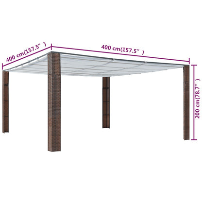 Gazebo with Roof Poly Rattan Brown and Cream - 400×400×200cm