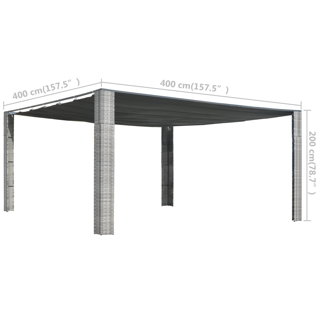 Gazebo with Sliding Roof Poly Rattan Grey and Anthracite