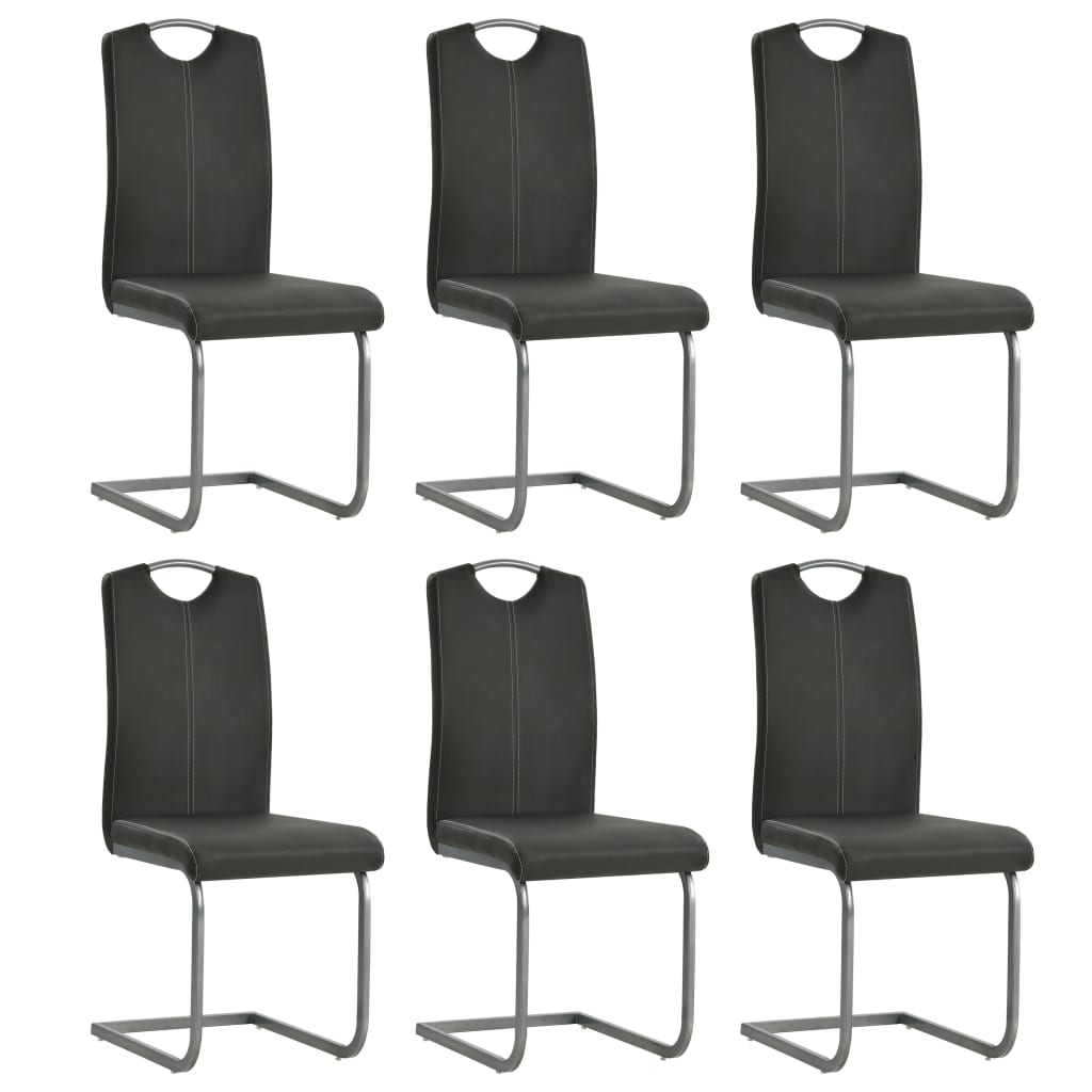 Cantilever Dining Chairs 6 pcs Grey Leather - 43×55×100cm