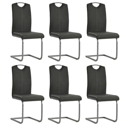 Cantilever Dining Chairs 6 pcs Grey Leather - 43×55×100cm
