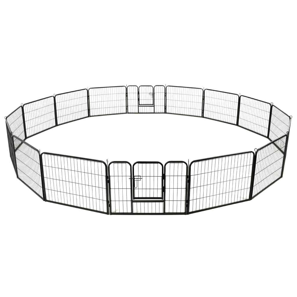 Dog Playpen 16 Panels Steel Black