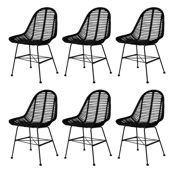  Dining Chairs 6 pcs Black Natural Rattan