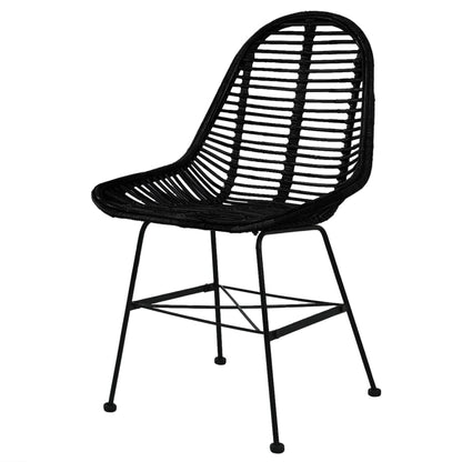 Dining Chairs 6 pcs Black Natural Rattan - 49×56×84cm