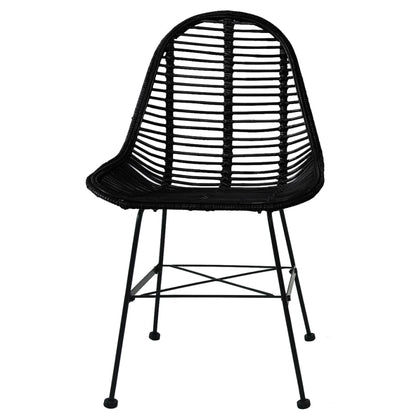 Dining Chairs 6 pcs Black Natural Rattan - 49×56×84cm