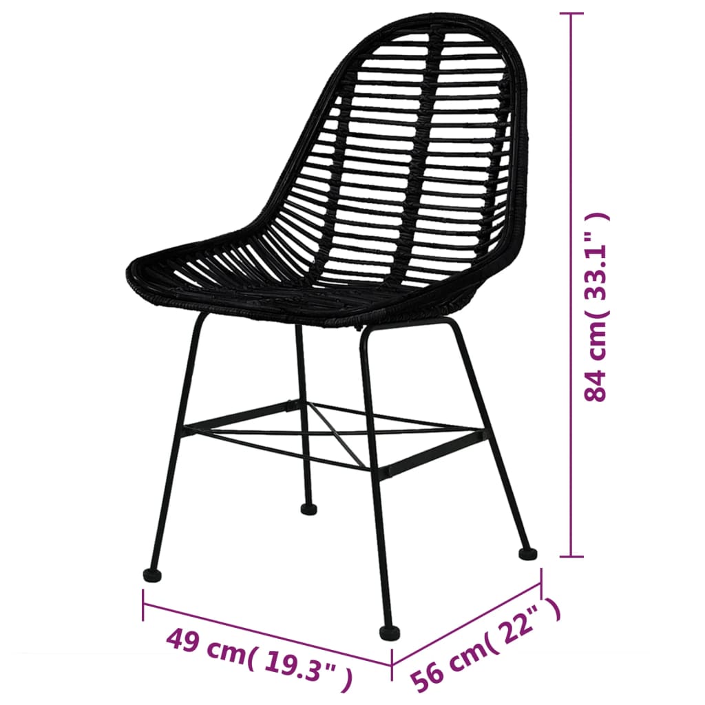 Dining Chairs 6 pcs Black Natural Rattan - 49×56×84cm