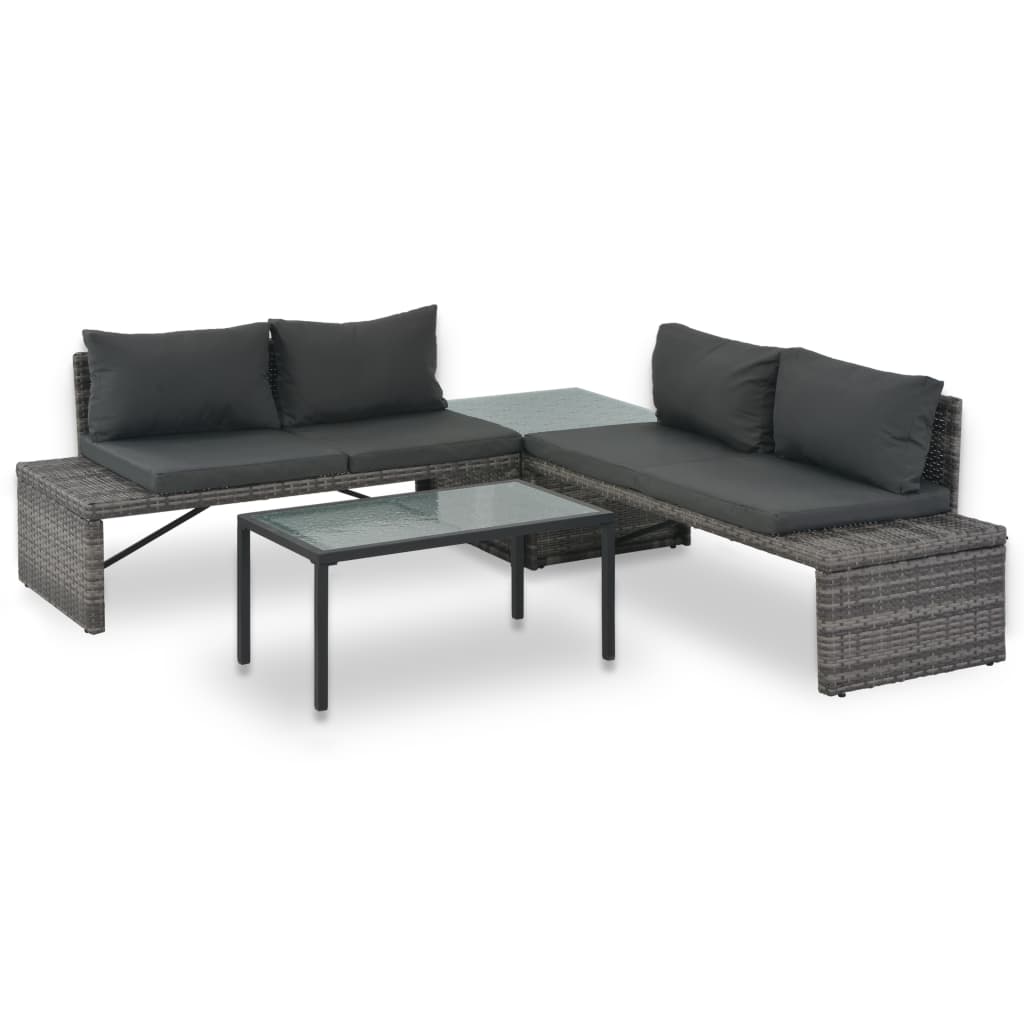 3 Piece Garden Lounge Set with Cushions Poly Rattan Grey - 135×63×65.5cm
