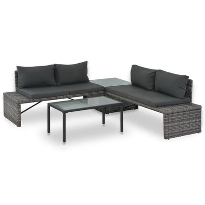 3 Piece Garden Lounge Set with Cushions Poly Rattan Grey - 135×63×65.5cm