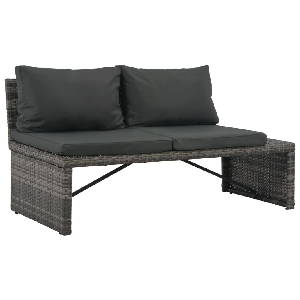 3 Piece Garden Lounge Set with Cushions Poly Rattan Grey - 135×63×65.5cm