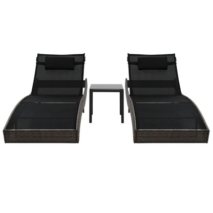 Sun Loungers 2 pcs with Table Poly Rattan and Textilene Brown