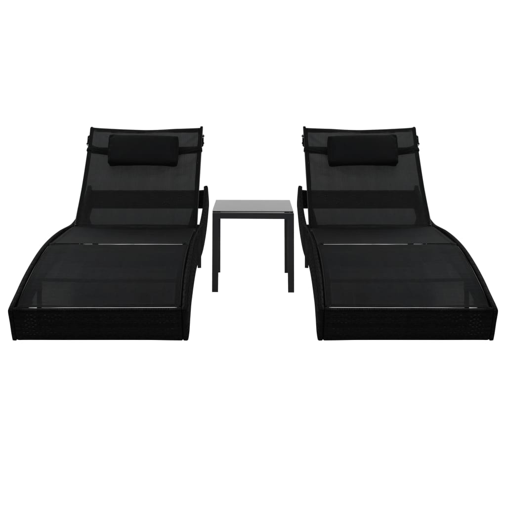 Sun Loungers 2 pcs with Table Poly Rattan and Textilene