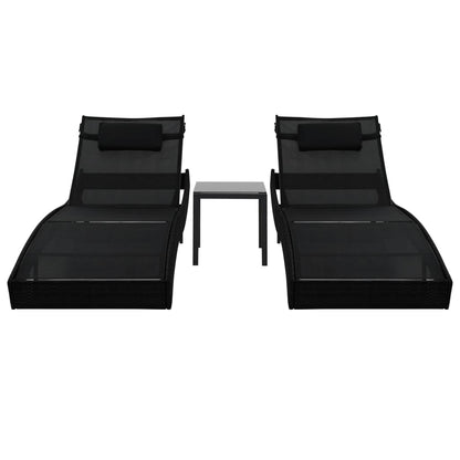Sun Loungers 2 pcs with Table Poly Rattan and Textilene