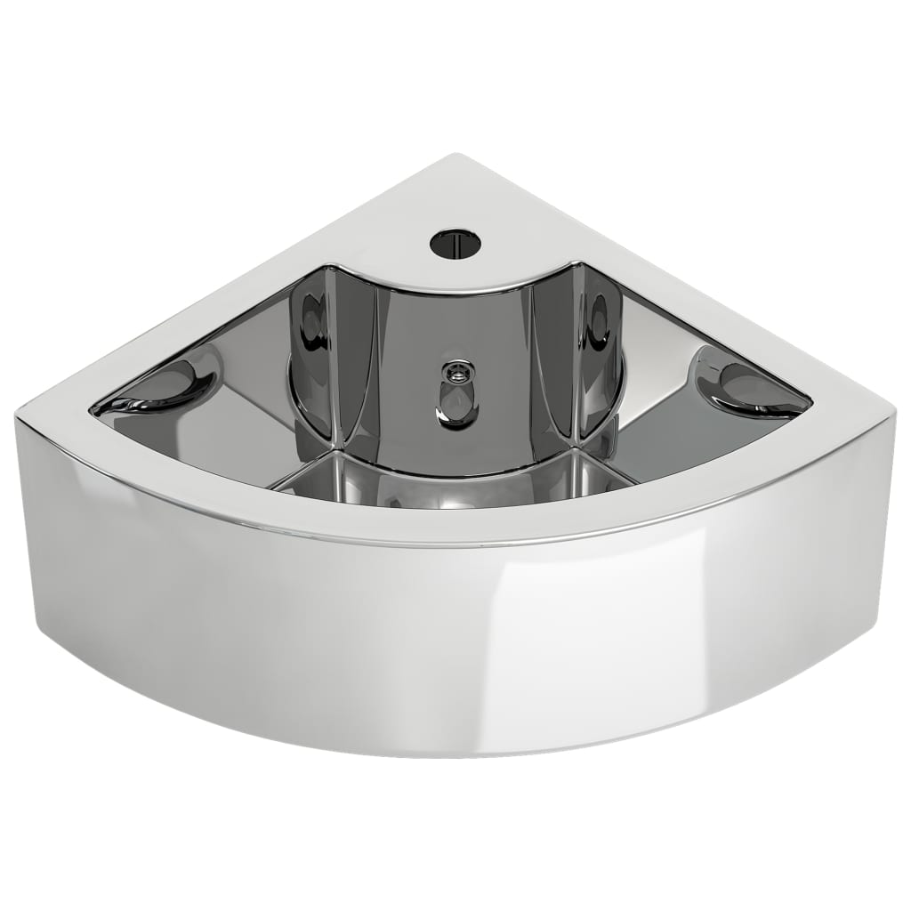 Wash Basin with Overflow Ceramic Silver