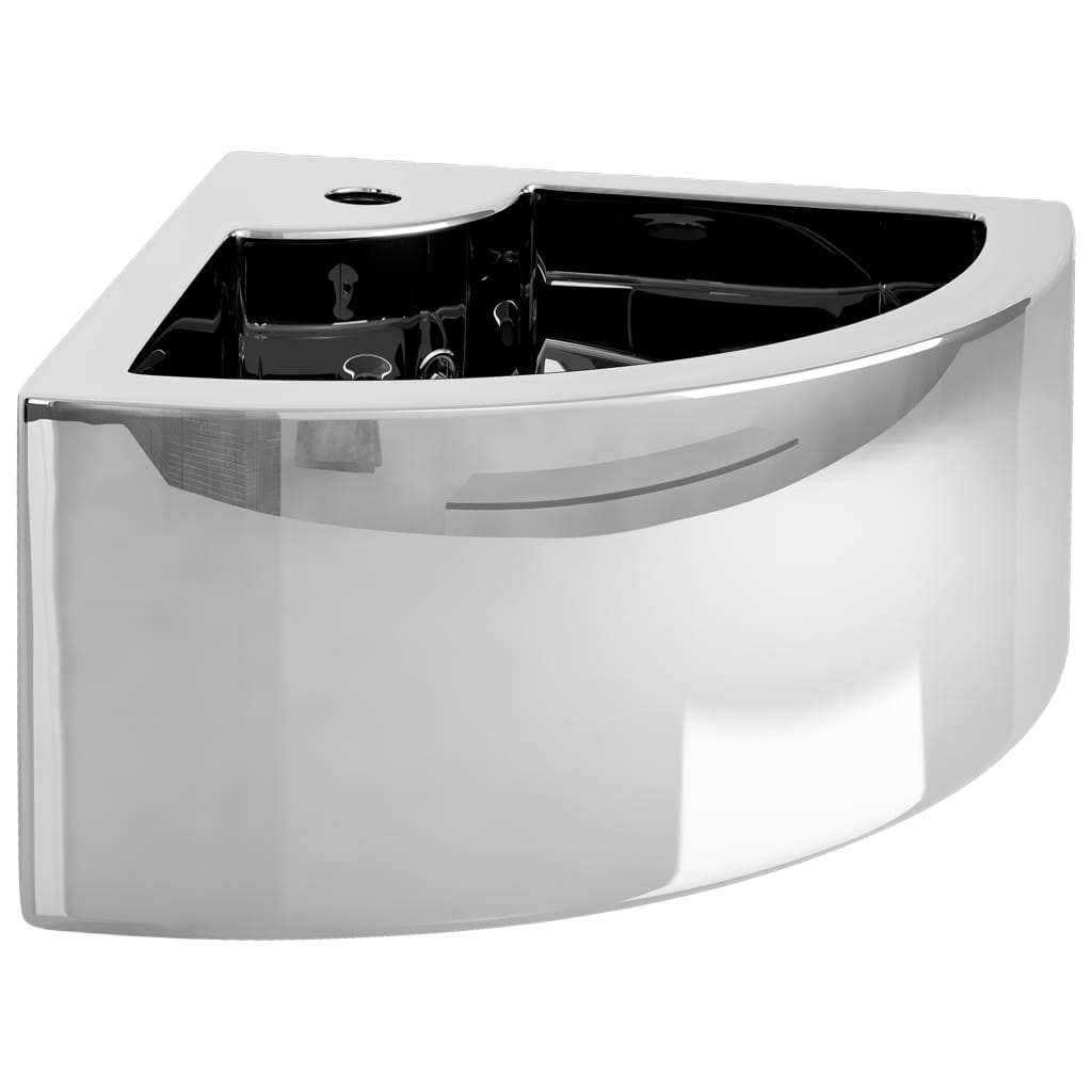 Wash Basin with Overflow Ceramic Silver