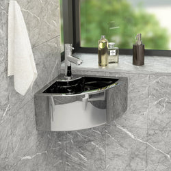 Wash Basin with Overflow Ceramic Silver