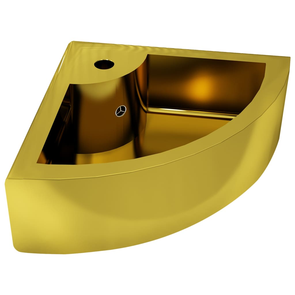 Wash Basin with Overflow Ceramic Gold