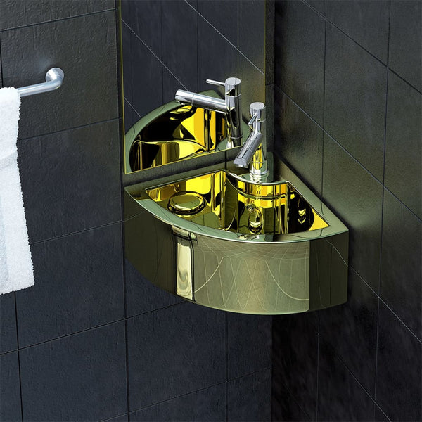  Wash Basin with Overflow Ceramic Gold