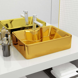 Wash Basin with Faucet Hole Ceramic Gold M