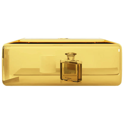 Wash Basin with Faucet Hole Ceramic Gold