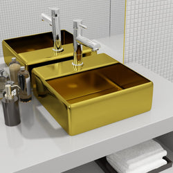 Wash Basin with Faucet Hole Ceramic Gold