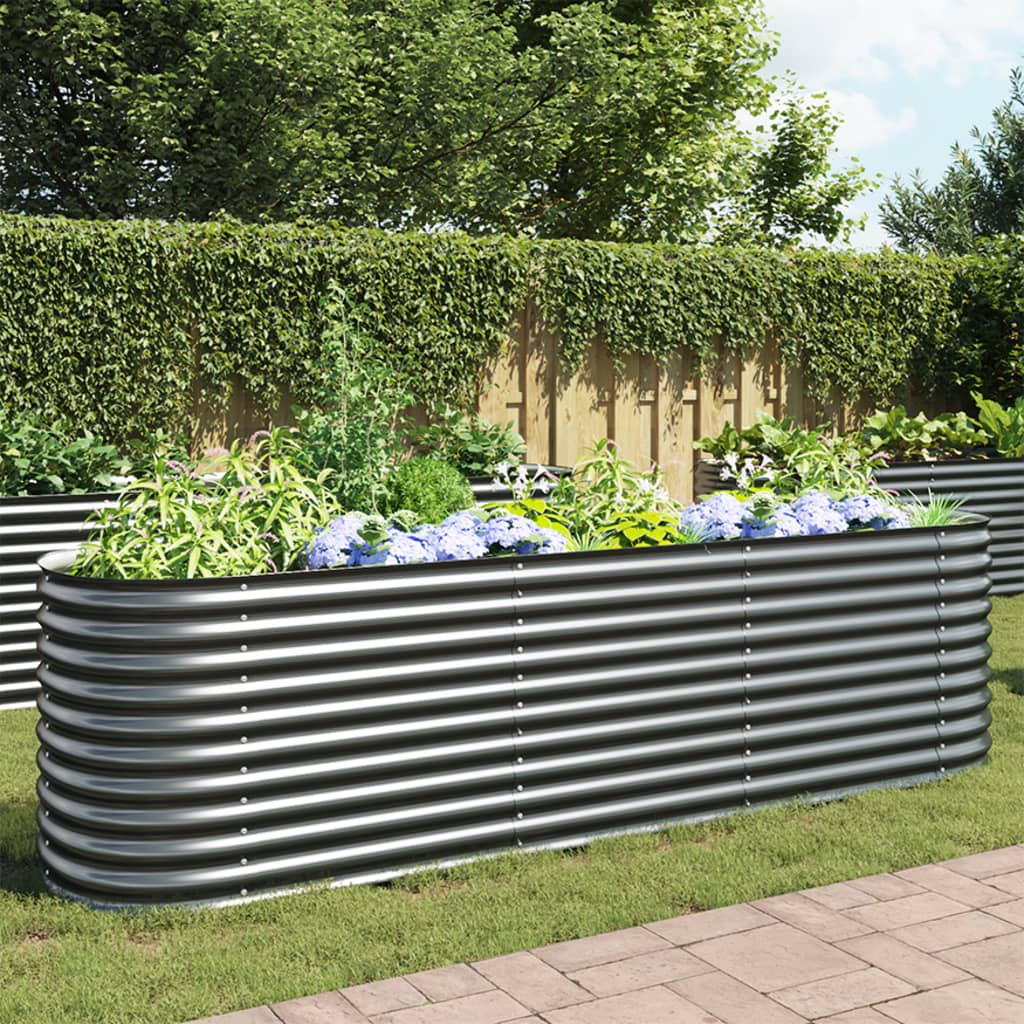 Garden Planter Galvanised Steel / Grey - 320×80×81cm