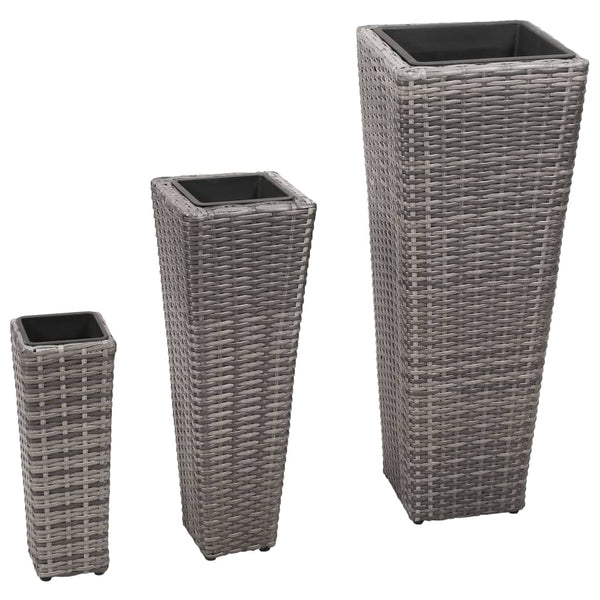  Garden Planter Set 3 pcs Poly Rattan Grey