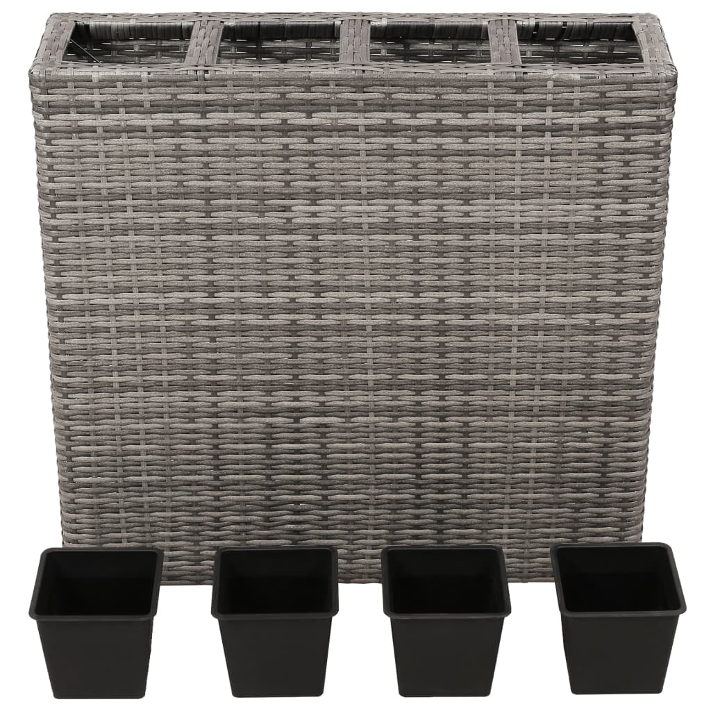 Planter with 4 Pots Poly Rattan Grey