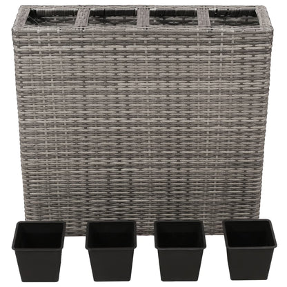 Planter with 4 Pots Poly Rattan Grey
