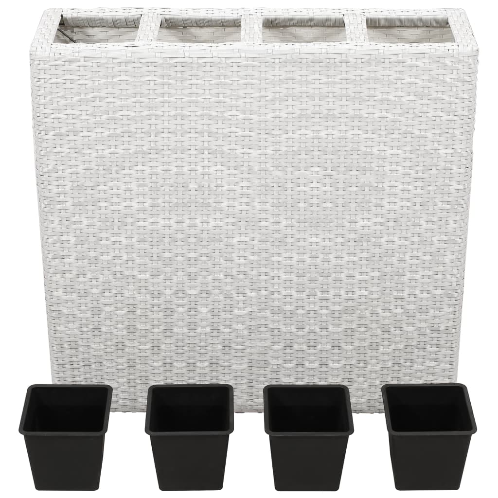 Planter with 4 Pots Poly Rattan White