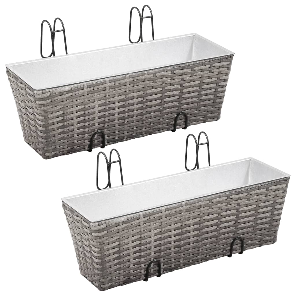 Balcony Planters 2 pcs 50 cm Grey Poly Rattan