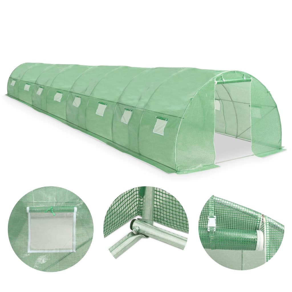 Greenhouse with Steel Foundation, Green