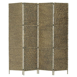 4-Panel Room Divider Brown Water Hyacinth