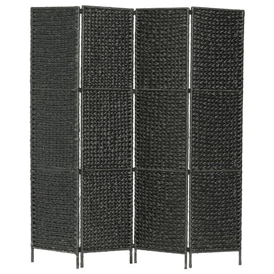 4-Panel Room Divider Black Water Hyacinth