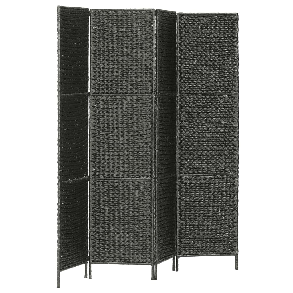 4-Panel Room Divider Black Water Hyacinth