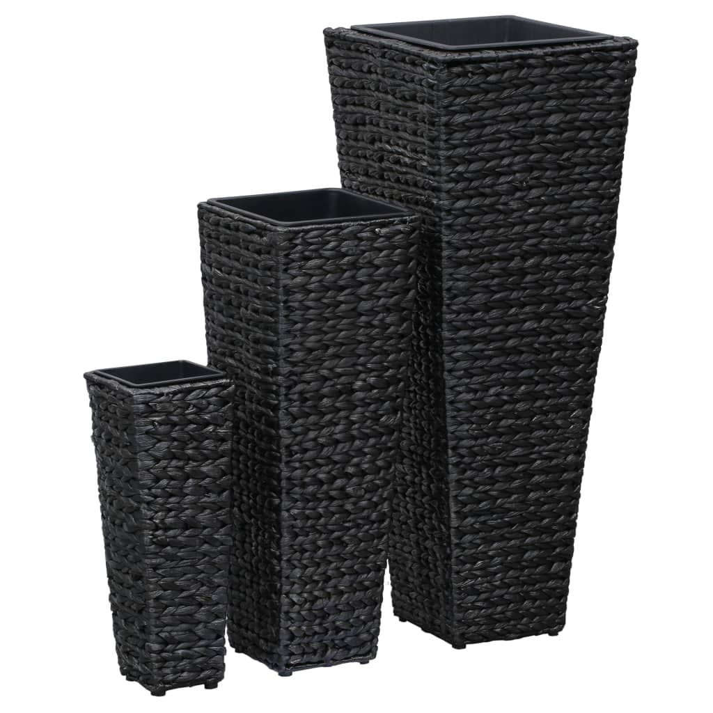 Garden Planters 3 pcs Water Hyacinth Black - 30×30×80cm