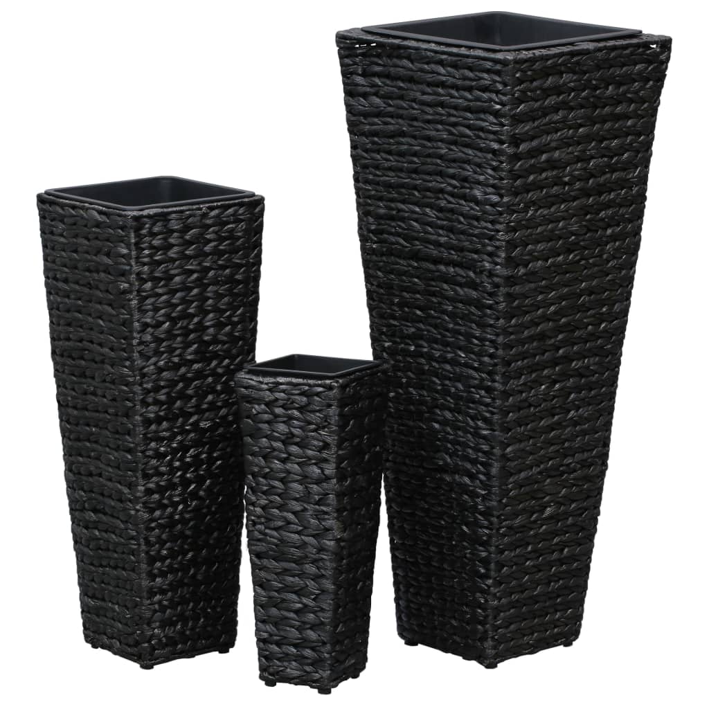Garden Planters 3 pcs Water Hyacinth Black - 30×30×80cm