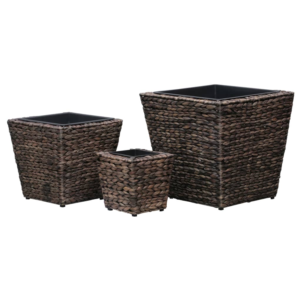 Garden Planters 3 pcs Water Hyacinth Brown - 40×40×40cm