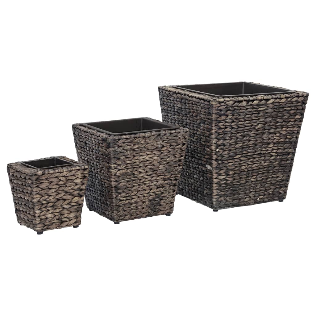 Garden Planters 3 pcs Water Hyacinth Brown - 40×40×40cm