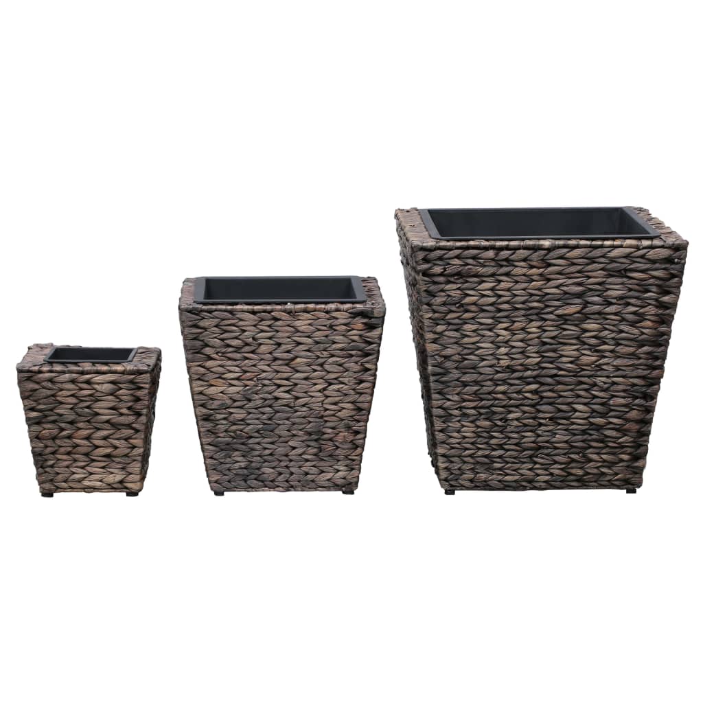Garden Planters 3 pcs Water Hyacinth Brown - 40×40×40cm
