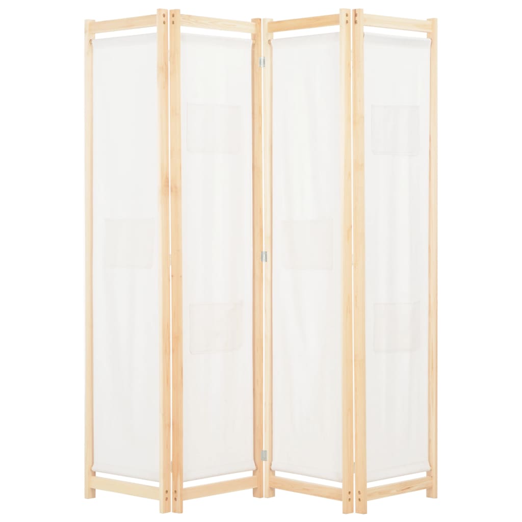 4-Panel Room Divider Cream Fabric