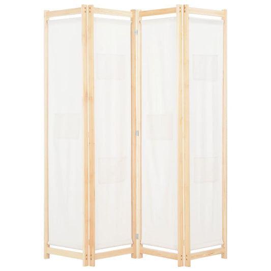 4-Panel Room Divider Cream Fabric