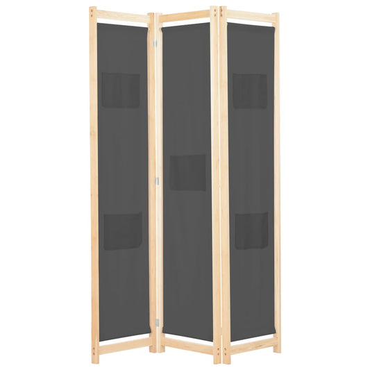 3-Panel Room Divider Grey Fabric