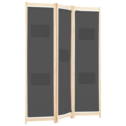 3-Panel Room Divider Grey Fabric